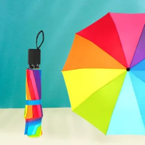 DD3489 Windproof 3-Fold 10K Manual Colorful Rainbow Sun and Rain Umbrella