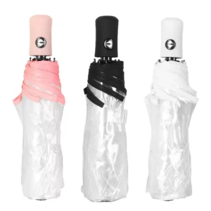 DD3516 Manufacturer Custom Logo 3-Fold Full Automatic Clear Portable Student POE Rain Umbrella