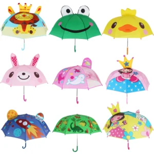 DDA203 Manual Open Straight Stick Umbrella J Handle 3D Animal Print Children’s Cartoon Umbrella