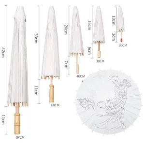 DIY Craft Gifts Paper Umbrellas Customization Handmade Drawing Blank Wooden Handle Paper Umbrella DD7-993