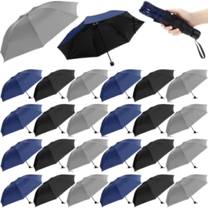 Deep Blue 3-Folding Umbrella 8 Ribs Manual Open Black Coating 95cm for Adults Business Travel Sun and Rain