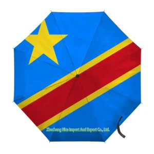 Democratic Congo Flag Folding Umbrella Automatic Open Close Compact Portable Large Windproof Rain Protection