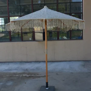 Design Dia2.5m Outdoor Garden Patio Umbrella Hawaiian Style Beach Sunshade with Cotton Rope Wood Pole Hollowed Sea Tassel