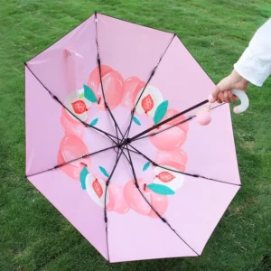 Direct Factory Supply Folding Umbrella, Wind Resistant, 8 Ribs, Inverted Hook Handle, Thick Black