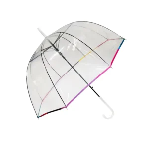 Dome Shape POE See-Through Transparent Custom Clear Umbrella with Color Edge Sewing