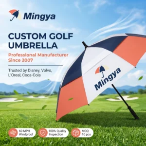 Double Canopy 130cm 55mph Windproof Semi-Automatic 14mm Fiberglass Frame Custom Logo Golf Umbrella
