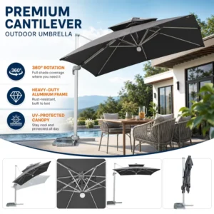 Double Canopy Aluminum Alloy Outdoor Cantilever Shade Umbrella with Waterproof Design