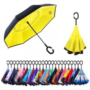 Double Canopy Hands-Free Hook-Shape Handle Inverted Reverse Car Umbrella