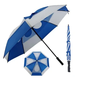 Custom Logo 31 Inch Double Layer Air Vent Windproof Fiberglass 3-Finger Golf Umbrella