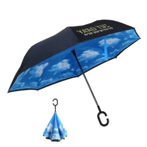 Double Canopy Reverse Umbrella with C Handle Fiberglass Frame