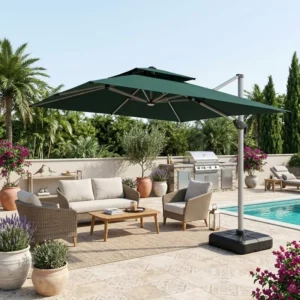 Double-Canopy Square Offset Patio Umbrella, Windproof Aluminum Cantilever, Crank Operation, Garden Sun Shade