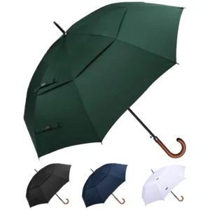 Double-Canopy Wooden J-Handle Windproof UV-Protection Automatic Straight Golf Umbrella Factory