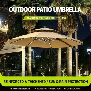 Double Cantilever Patio Umbrella with Solar LED Light Strips Wind Resistant 3m Radius Water Fillable Base
