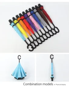 Double Curved C-Handle Reverse Umbrella Modern Luxury Manual Control Straight Pattern Business Gift Hanging Function 190T Nylon