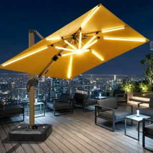 Double Diagonal Pull Rod Outdoor Umbrella 3.5×3.5 3x4m Solar Power Light USB Port