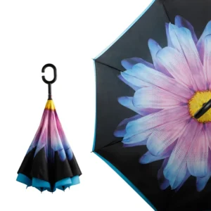 Double-Fabric Windproof C-Handle Reverse Rain Umbrella Straight Manual 102cm