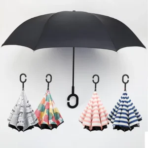 Double Fabric Windproof C-Shape Handle Inverted Reverse Rain Umbrella
