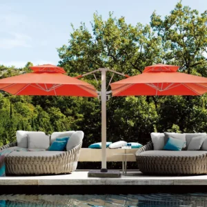Double-Head Double-Canopy Hydraulic Cantilever Umbrella with Aluminum Frame, Nylon ABS Hub, 120kg Marble Base