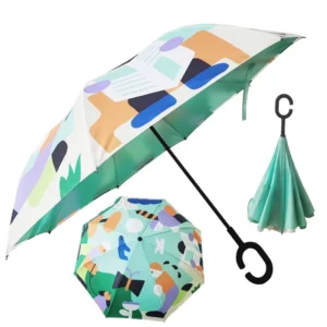 Double-Layer 190T Full-Color Printed Golf Umbrella with Fiberglass Ribs, Manual Opening