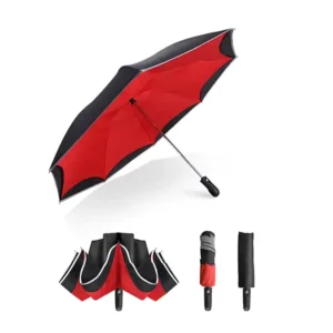 Double-Layer 3-Fold Reversible Inverted Automatic Compact Folding Business Umbrella with Reflective Strips