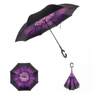 Double Layer Black Handle Reverse Umbrella Waterproof Polyester for Adults