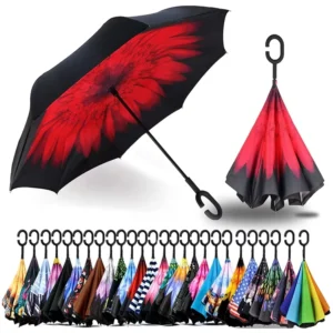 Double-Layer C-Handle Anti-UV Windproof Reverse Umbrella for Car and Outdoor Use
