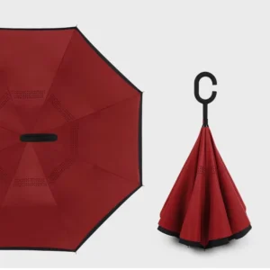 Double-Layer C-Shaped Handle Folding Reverse Umbrella for Sun and Rain