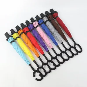 Double Layer C Type Straight Reverse Folding Umbrella with Rubber Handle