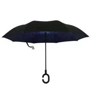 Double-Layer Canopy Manual Reverse Folding Inverted Umbrella C-Handle Hands-Free Anti-UV Starry Adults