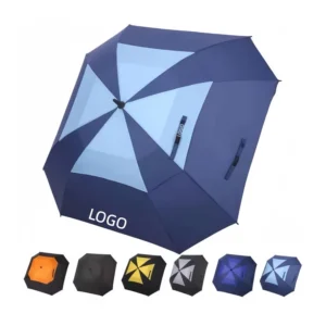 Double Layer Custom Logo Golf Umbrella 27 Inch Printed Windproof 60 Inch Square Golf Umbrella