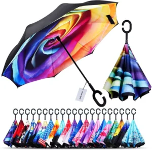 Double-Layer Hands-Free C-Shape Handle Inverted Reverse Umbrella
