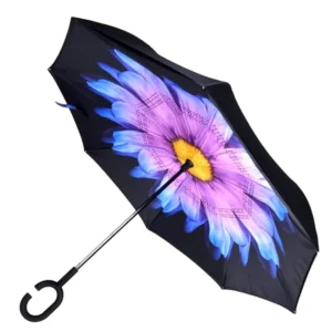 Double-Layer Inverted 3-Fold Rain Umbrella, C-Handle, Manual, Wind and Rain Protection, Camping Use