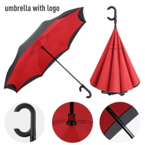 Double-Layer Inverted Reverse-Folding Umbrella with C-Shape Handle, Windproof, Custom Logo Printing, for Car and Outdoor Use
