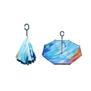 Double Layer Inverted Reverse Self-Standing Windproof Big Straight Travel Umbrella for Car with C-Shaped Handle