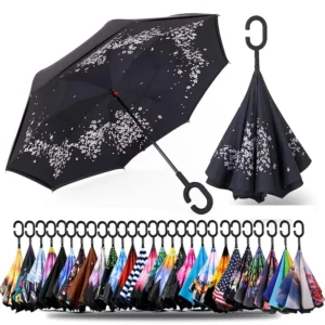 Double Layer Inverted Umbrella with C-Shaped Handle, Anti-UV, Waterproof, Windproof