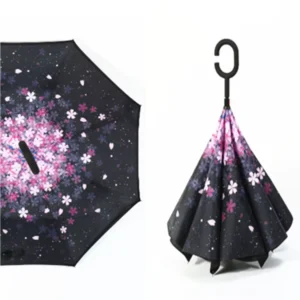 Double-Layer Reverse Umbrella with C-Shaped Hands-Free Handle for Sun and Rain