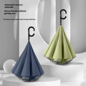 Double-Layer Reverse Umbrella with Luminous Feature and Long Handle