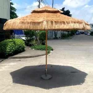Double-Layer Straw Hawaii Hula Beach Umbrella with Reinforced Metal Garden Parasol