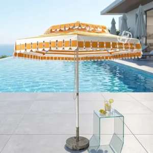 Double-Layer Strips Color Design Aluminum Pole White Big Umbrella Beach Market & Wedding Sun Sunshade Outdoor Parasol Umbrella