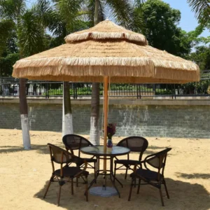 Double-Layer Thatched Patio Umbrella with Straw Design for Garden, Beach, or Poolside Shade