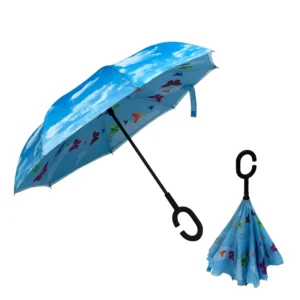 Double-Layer Windproof Fiberglass Car Inverted Umbrella Hook C-Handle Reverse Design for Travel