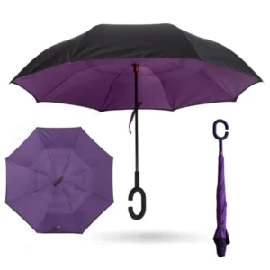 Double-Layer Windproof Inverted Car Umbrella with Hands-Free C-Shaped Handle