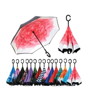 Double Reverse Long Handle Umbrella with C-Shaped Handle
