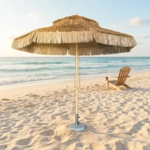 Double-Tier Thatch Straw Beach Umbrella for Patio, Garden, Poolside, and Resort