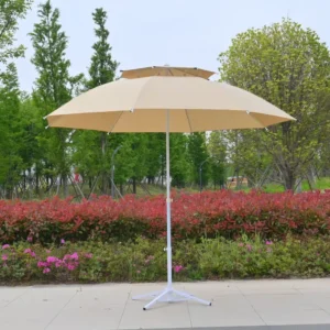 Double Top Fiber Umbrella with Fiber Ribs Wind Resistant Outdoor Sunshade Courtyard Beach Khaki Burgundy Multi Color