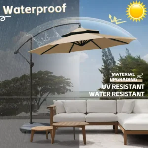 Double Top Iron Modern Hotel Patio Umbrella Waterproof 3m Garden Restaurant Beach Outdoor Hanging Auto Tilt Courtyard