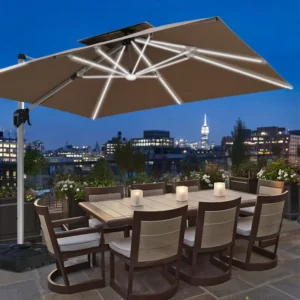 Double Top Roma Cantilever Solar Umbrella Base Led Parasol 3x3m Aluminum Traditional Design Park Hospital Patio Garden