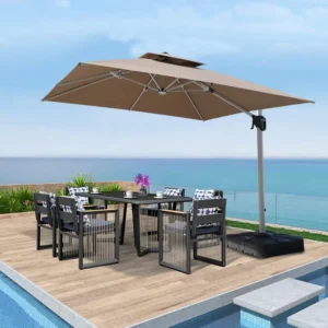 Double Top Roman 3x3m Outdoor Garden Dining Shade Umbrella Light Belt Hand-cranking 360 Degree for Hotel Park