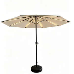 Dual Color Solar LED Patio Umbrella Iron Frame Waterproof with USB Charging