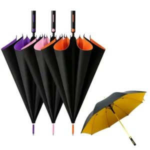 Dual Tone Contrast Design Extra-Large Windproof Golf Umbrella Retractable Waterproof Cover Anti-UV Straight Umbrella